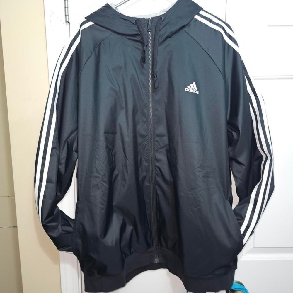 Adidas Reversible Full Zip Hoodie Jacket Mens XXL Black Gray NWOT